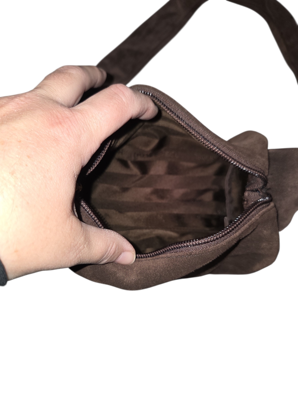 Henri Bendel Brown Suede Mini Knot-Handle Shoulder Bag - Picture 6 of 11